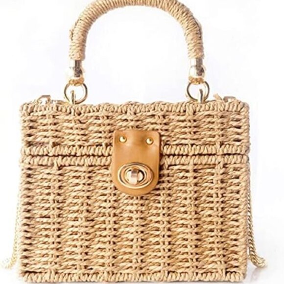 Neiman Marcus Handwoven Rattan Straw Beach Bag - Picture 3 of 3